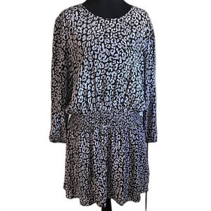 Rails Inez Black Batik Cheetah Dress Size XL Smocked Waist Lavender Black